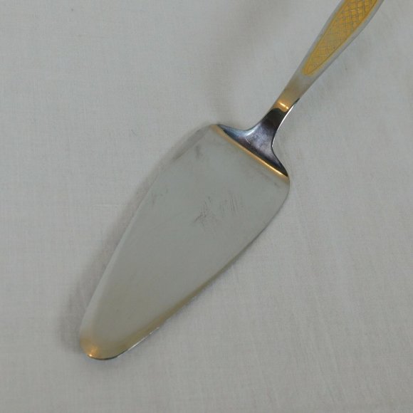 Dessert Cake Pie Server INOX 18/8 Stainless Steel Gold Colored Crosshatch Handle - Picture 3 of 5